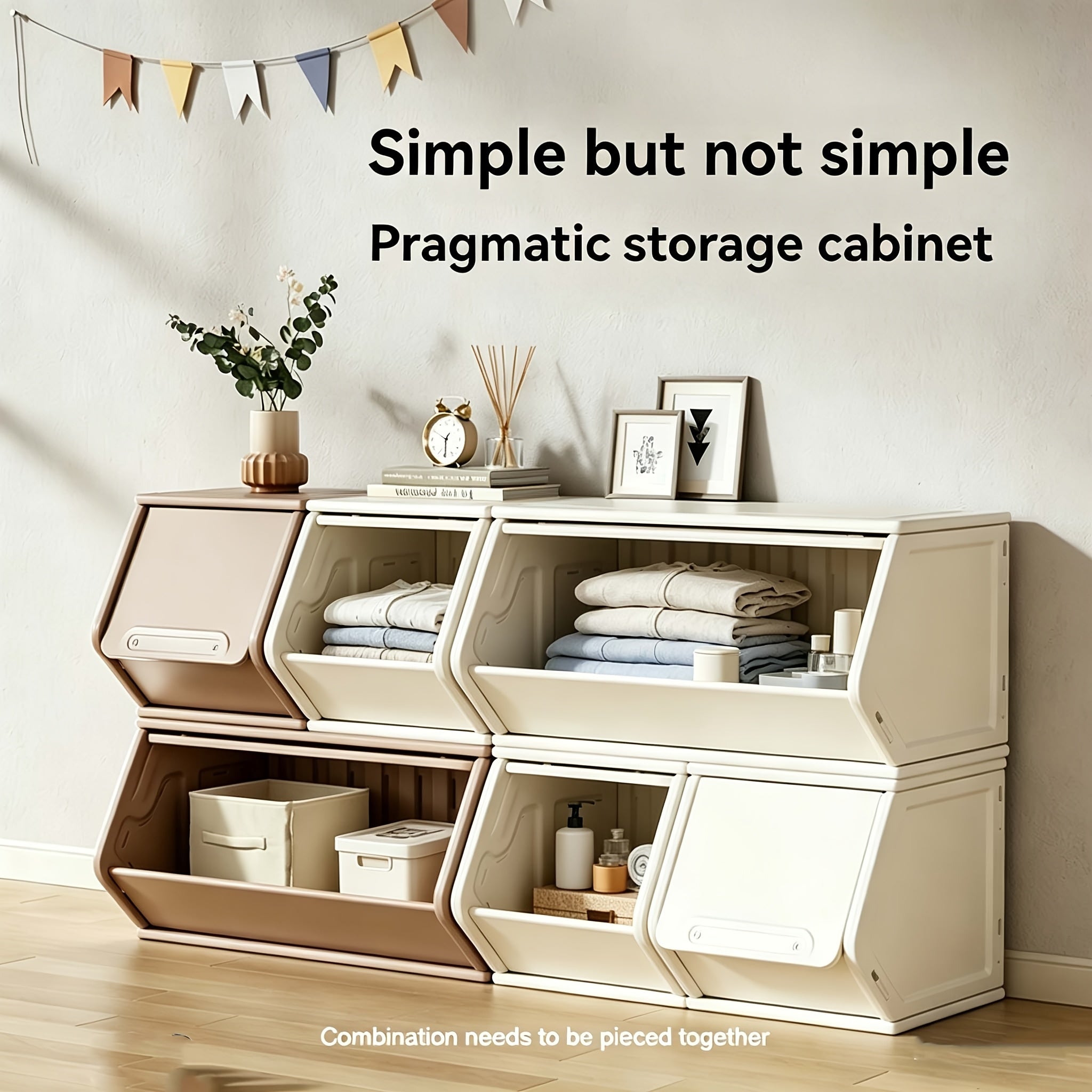 Flip-Top Storage Box, Stackable Wardrobe, Freely Combined Cabinet, Clothing And Home Goods Storage, Suitable for Bedroom Living Room