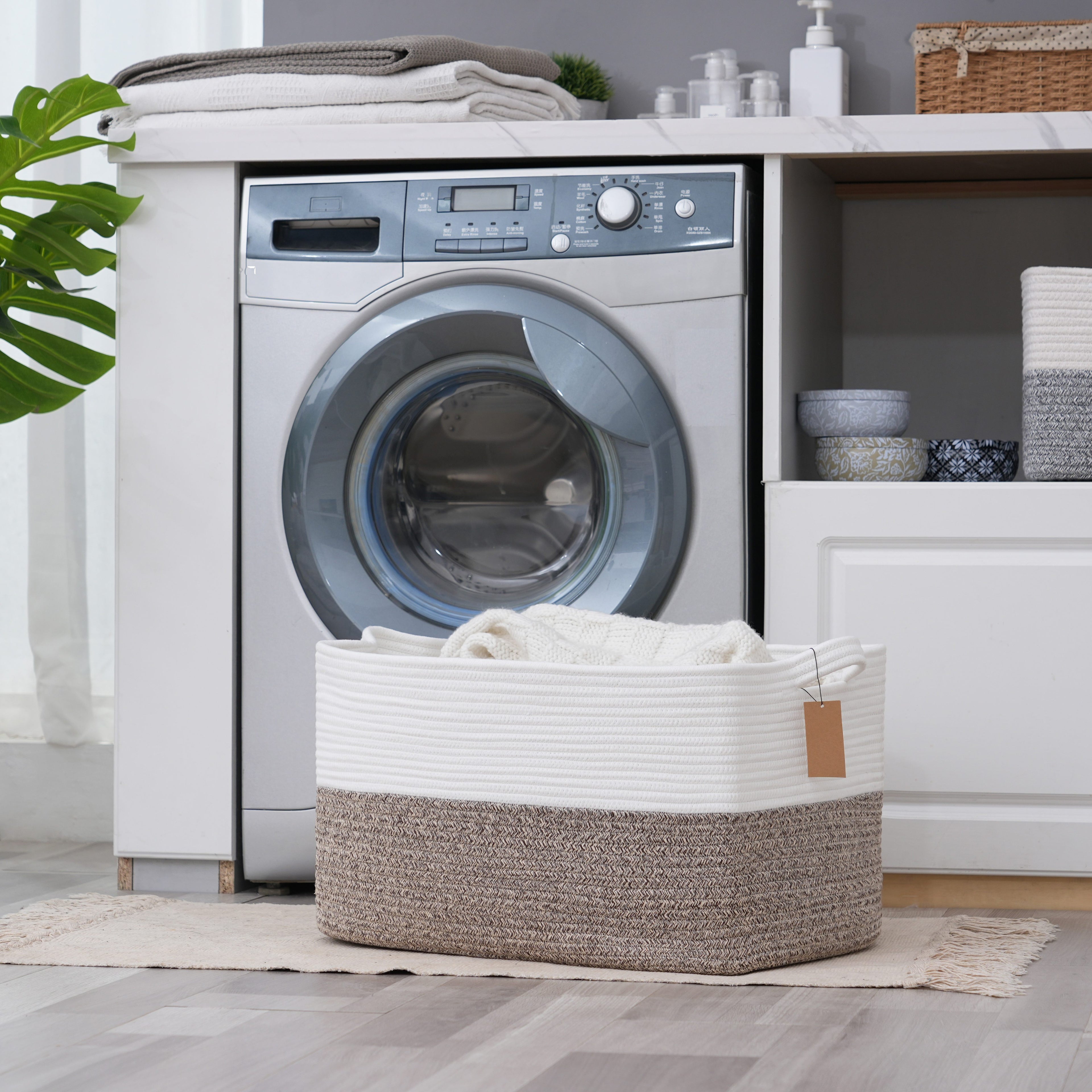 Extra Large Non-Toxic Cotton Rope Laundry Basket, 22x15x12 Inch Storage Organizer & Bathroom Decor | Multi-Use Rectangle Basket For Towels\u002FToys\u002FClothes, Baby-Safe Closet Organizers, Living Room Hamper With Handles, Laundry Baskets