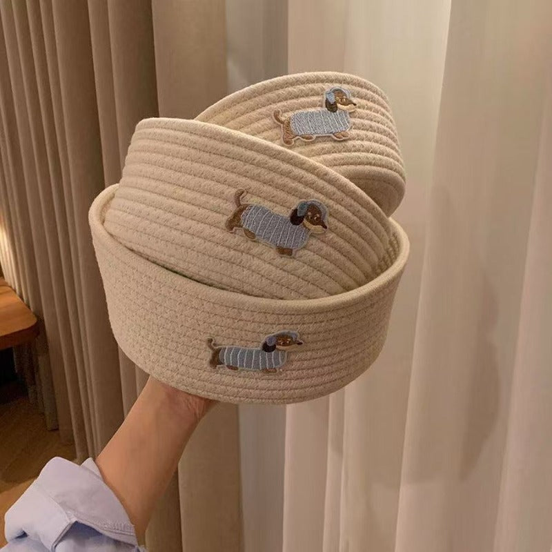 Hand-Woven Dachshund Basket Suitable for Desktop & Outdoor Storage - Rope with Dachshund-Themed, Rustic Puppy for, Crafts, Blankets - Handwoven Basket for,, or Dachshund Lover Gift, Shelf Baskets