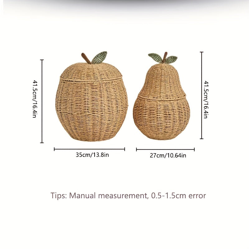 1pc Bohemian-style Paper Rope Storage Basket, Hand-woven Apple and Pear-shaped Storage Basket, Suitable for Halloween Decorations, Christmas Gifts, Desktop, Miscellaneous Items, Home Decoration Organization and Storage, Shelf Baskets