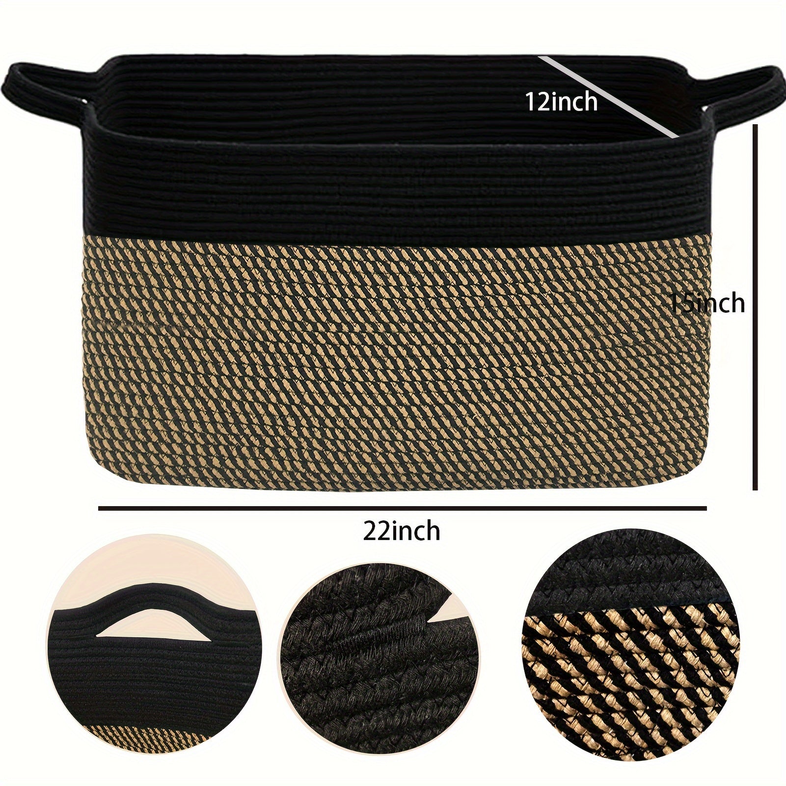 Extra Large Non-Toxic Cotton Rope Laundry Basket, 22x15x12 Inch Storage Organizer & Bathroom Decor | Multi-Use Rectangle Basket For Towels\u002FToys\u002FClothes, Baby-Safe Closet Organizers, Living Room Hamper With Handles, Laundry Baskets