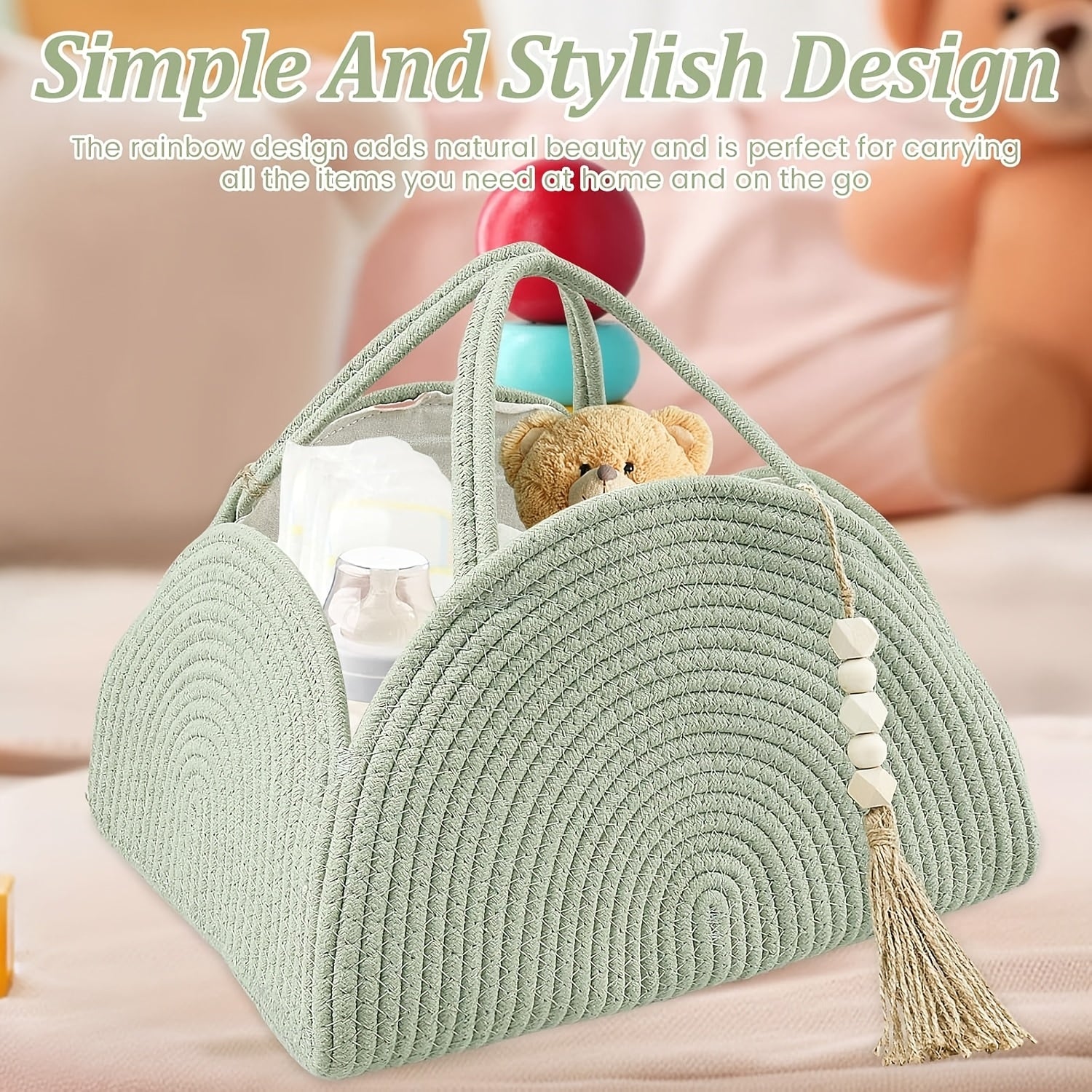 MERRYXMAS 1pc Multi-layer Storage Bag, 37cm\u002F14.56inch, Simple Multi-functional Rope-woven Portable Diaper Storage Basket, Large-capacity Multi-functional Woven Storage Basket, with Handle, Mother's Day, Valentine's Day, Birthday Gift, Shelf Baskets